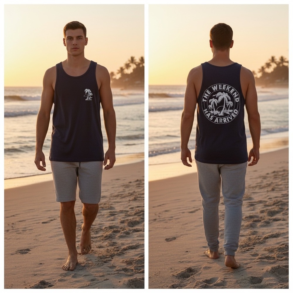 Chubbies Mens The Relaxer Tank Top Navy Blue Graphic Palm Tree Small NWT 600231